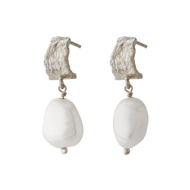 Alex Monroe Bark Huggie Hoops with Baroque Pearl Drops - Rococo Jewellery