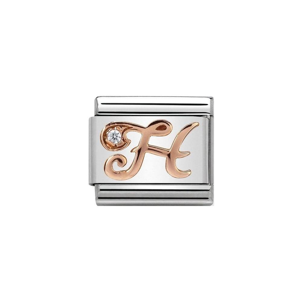 Nomination Classic Rose Gold And CZ Letter H Charm - Rococo Jewellery