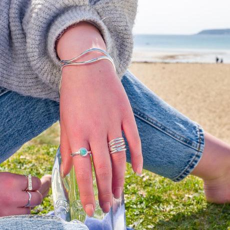 Sea Gems Sterling Silver Ocean Ripple Ring - Rococo Jewellery