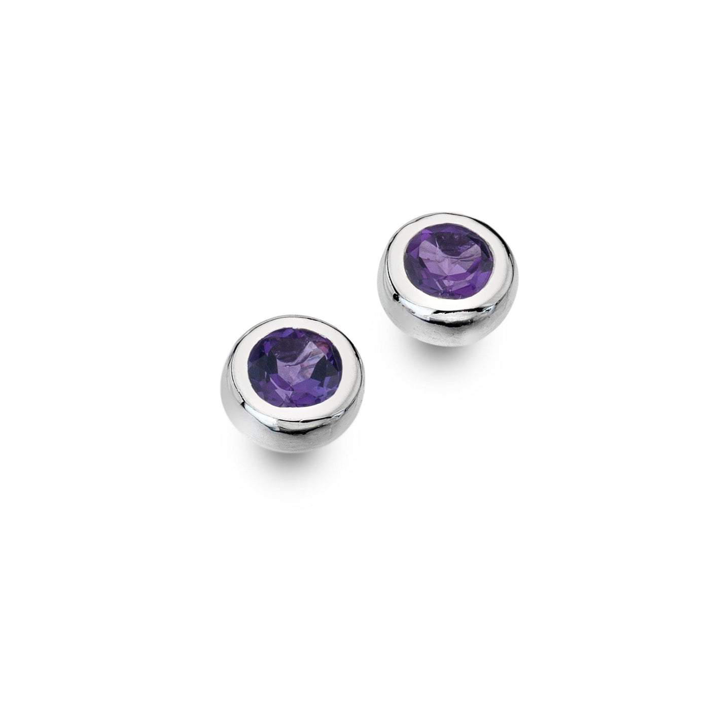 Sterling Silver and Amethyst Round Studs - Rococo Jewellery