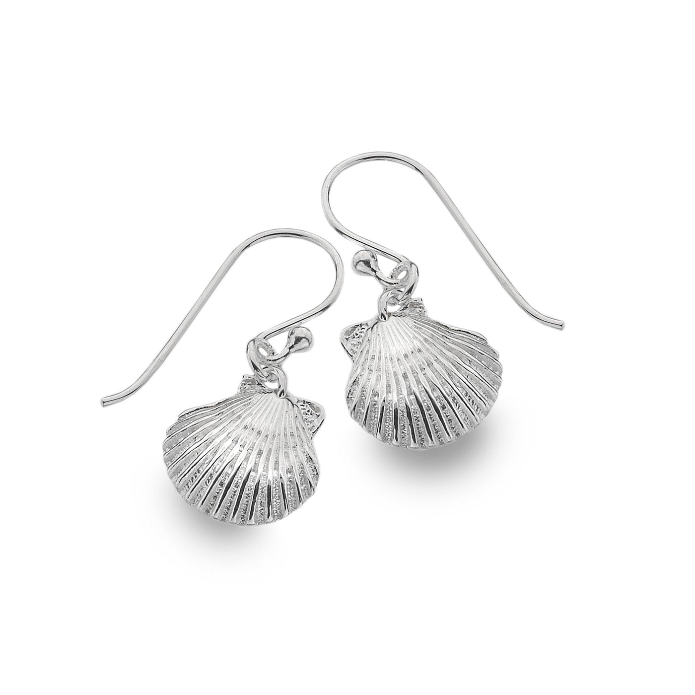 Baby Scallop Shell Drop Earrings in Sterling Silver - Rococo Jewellery