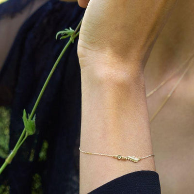 Alex Monroe 18ct Gold Teeny Tiny Plume Champagne Diamond Bracelet - Rococo Jewellery