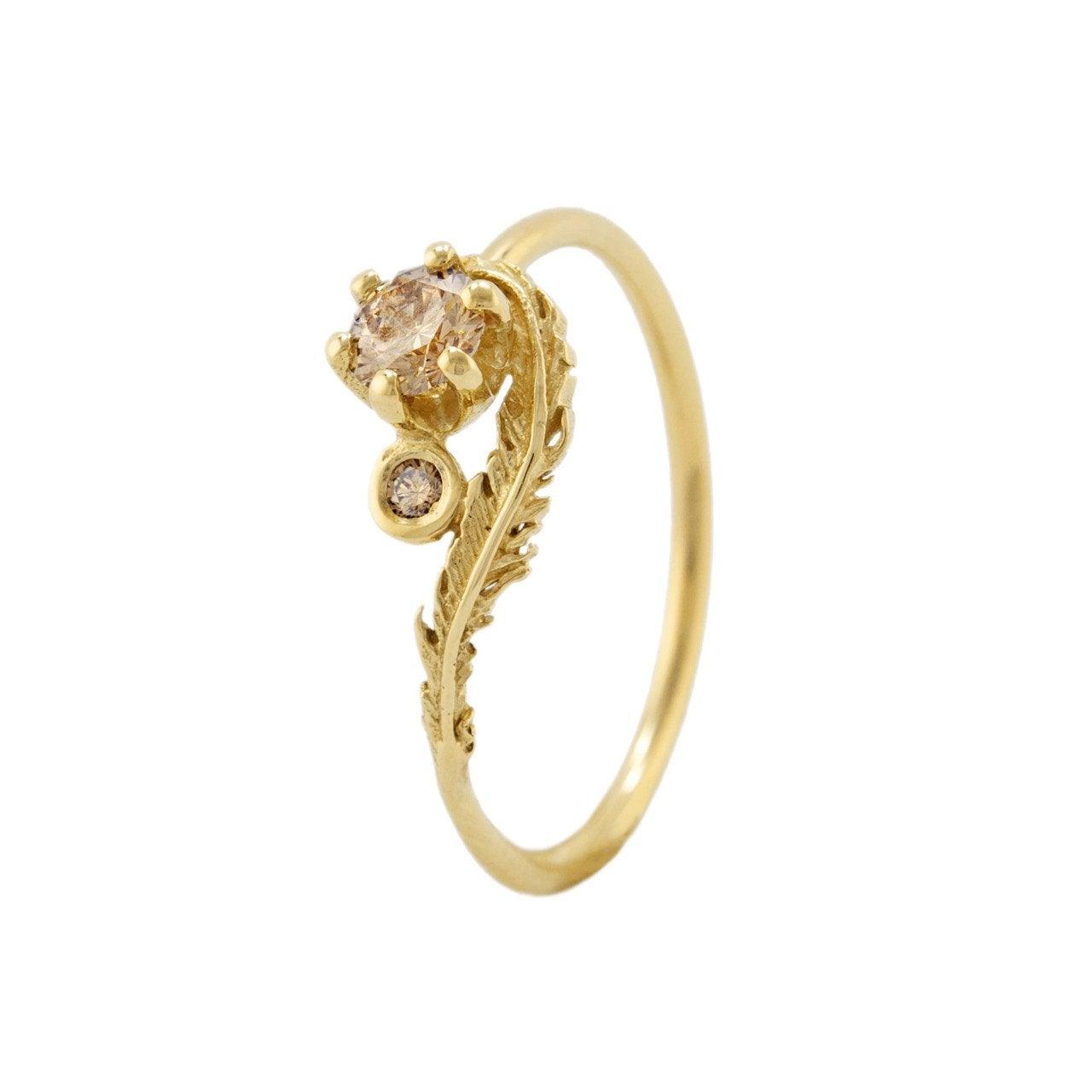 Alex Monroe Wisp & Double Champagne Diamond Ring - Rococo Jewellery