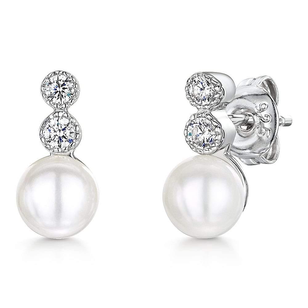 Freshwater Pearl and Cubic Zirconia Stud Earrings - Rococo Jewellery