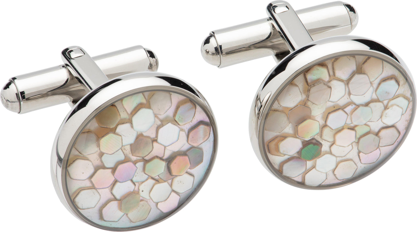 Unique & Co Honeycomb Cufflinks - Mother of Pearl Stainless Steel - Rococo Jewellery