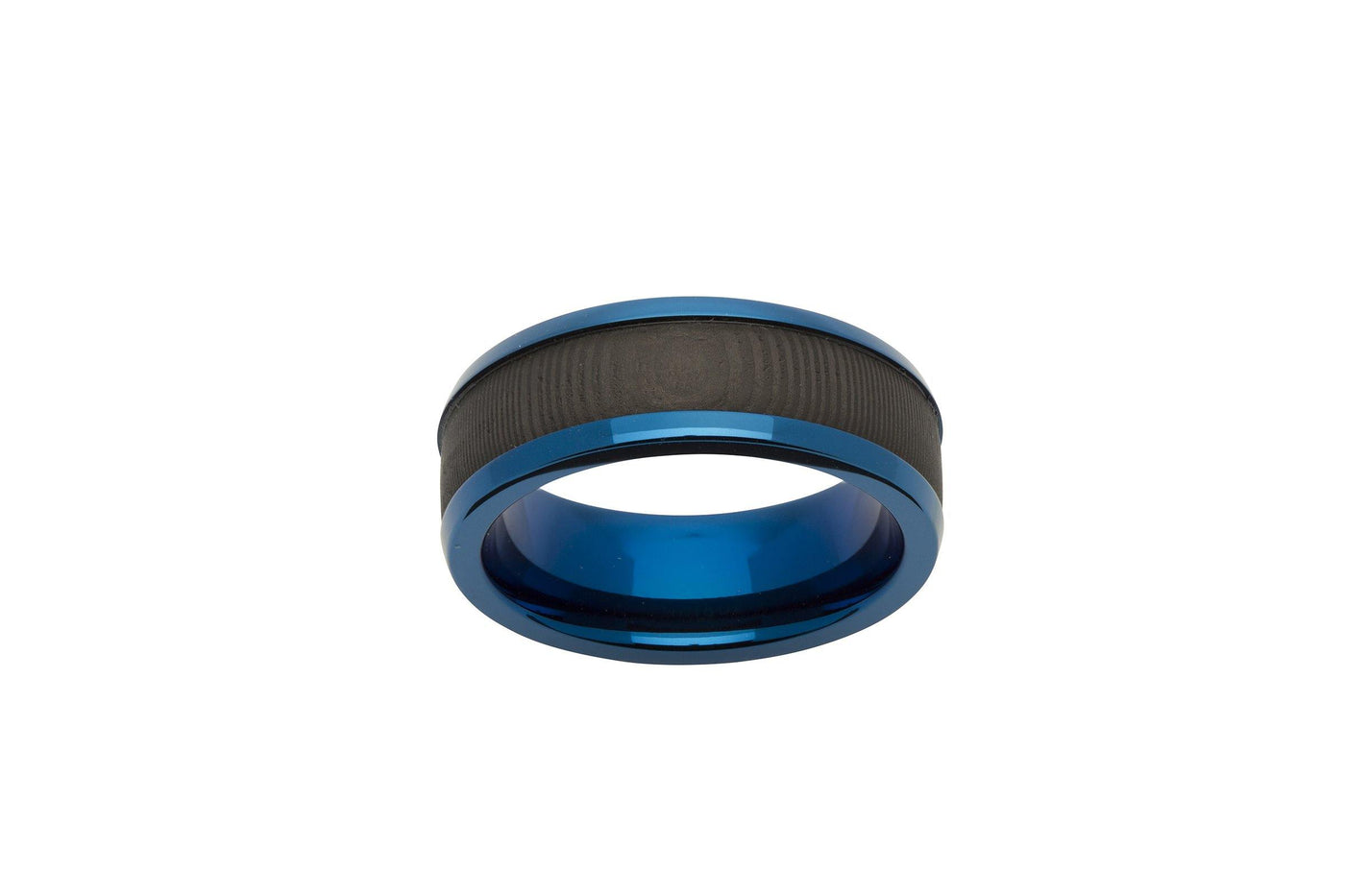 Unique & Co Carbon Fibre and Blue IP Steel Ring - Rococo Jewellery