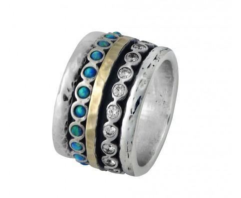 Opal and Zirconia Gemstone Spinning Ring - Rococo Jewellery