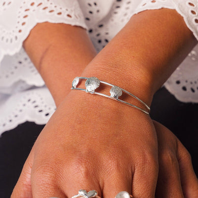 Sea Gems Sterling Silver Scallop Seashell Cuff Bangle - Rococo Jewellery