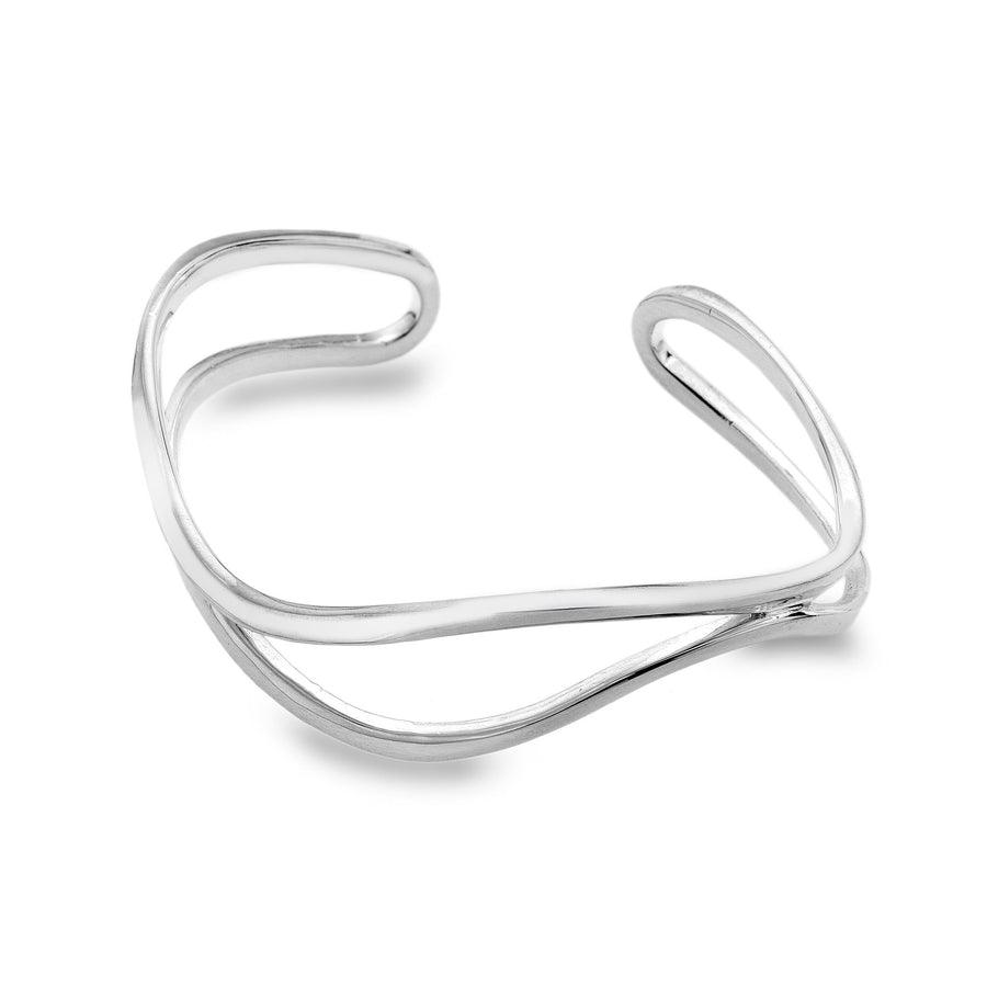 Sea Gems Sterling Silver Sculptured Wave Torque Bangle - Rococo Jewellery