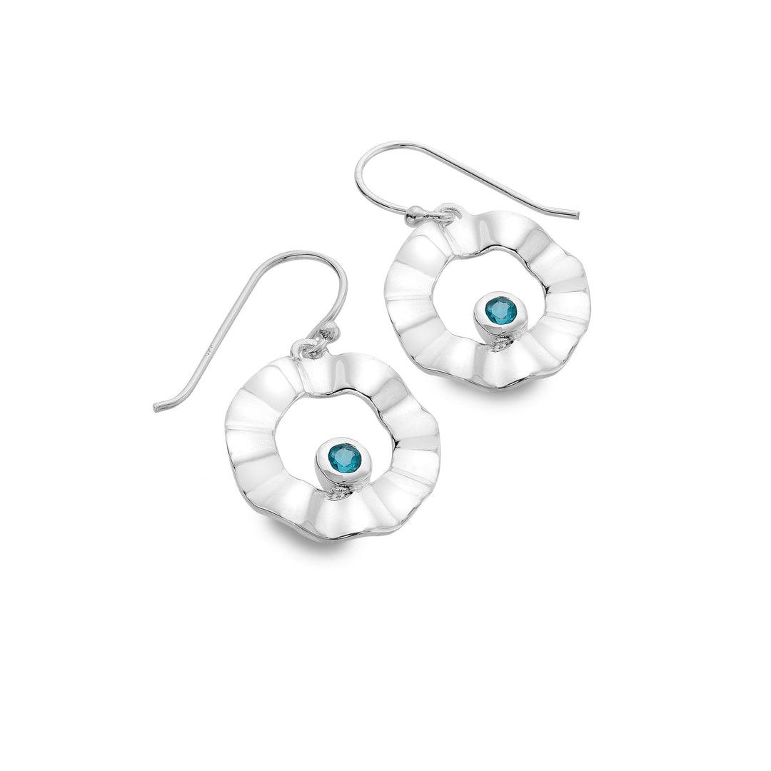 Sea Gems Round Curved Circle Earrings with Blue Topaz - Rococo Jewellery