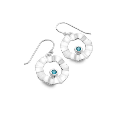 Sea Gems Round Curved Circle Earrings with Blue Topaz - Rococo Jewellery