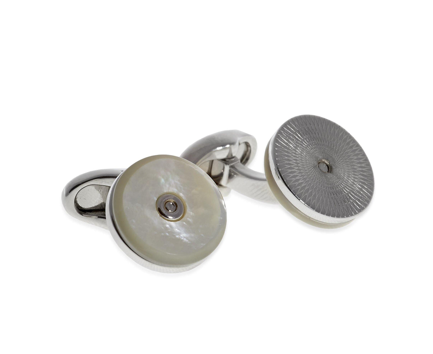 Babette Wasserman Tourbillon Reversible Cufflinks - Mother of Pearl and Stainless Steel - Rococo Jewellery
