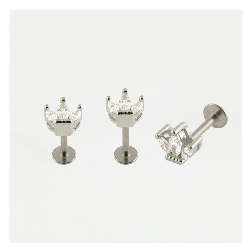 Kingsley Ryan 6mm Triple Gemset Petal Labret - Single Earring in Silver or Gold - Rococo Jewellery