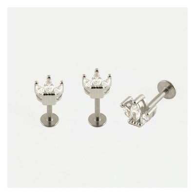 Kingsley Ryan 6mm Triple Gemset Petal Labret - Single Earring in Silver or Gold - Rococo Jewellery