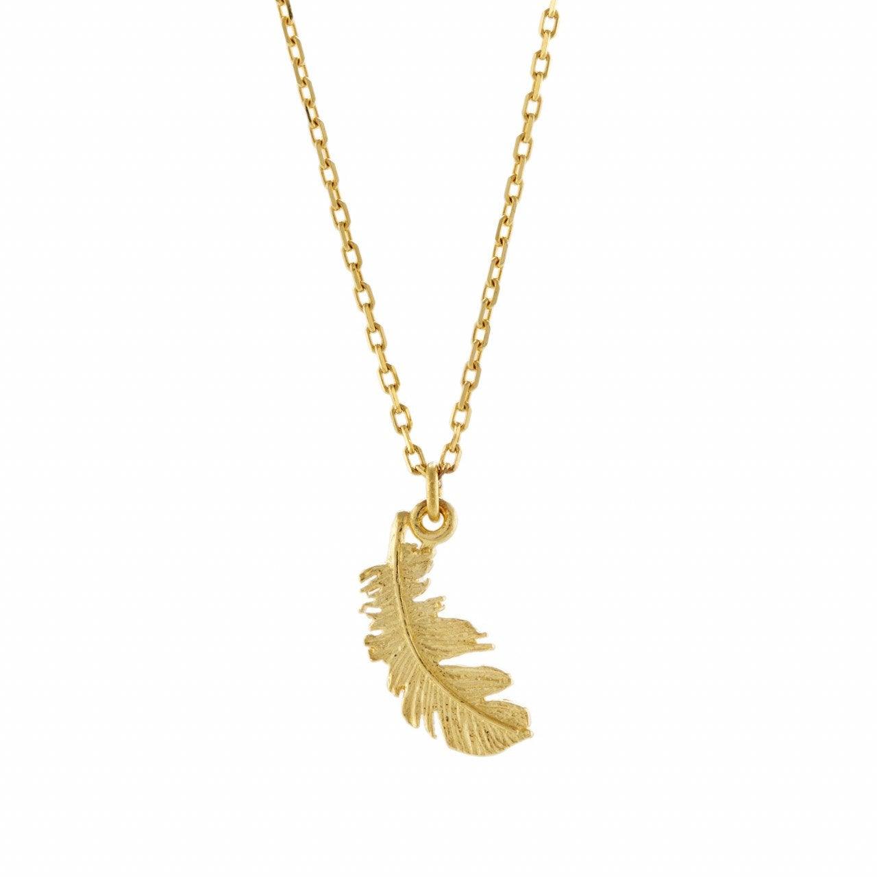 Alex Monroe Teeny Tiny Plume Feather Necklace in 18ct Solid Gold - Rococo Jewellery