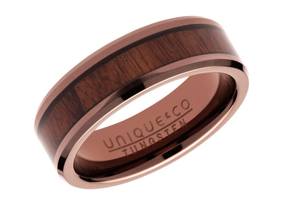 Unique & Co 7mm Tungsten Carbide Ring with Wood and Brown IP Plating - Rococo Jewellery
