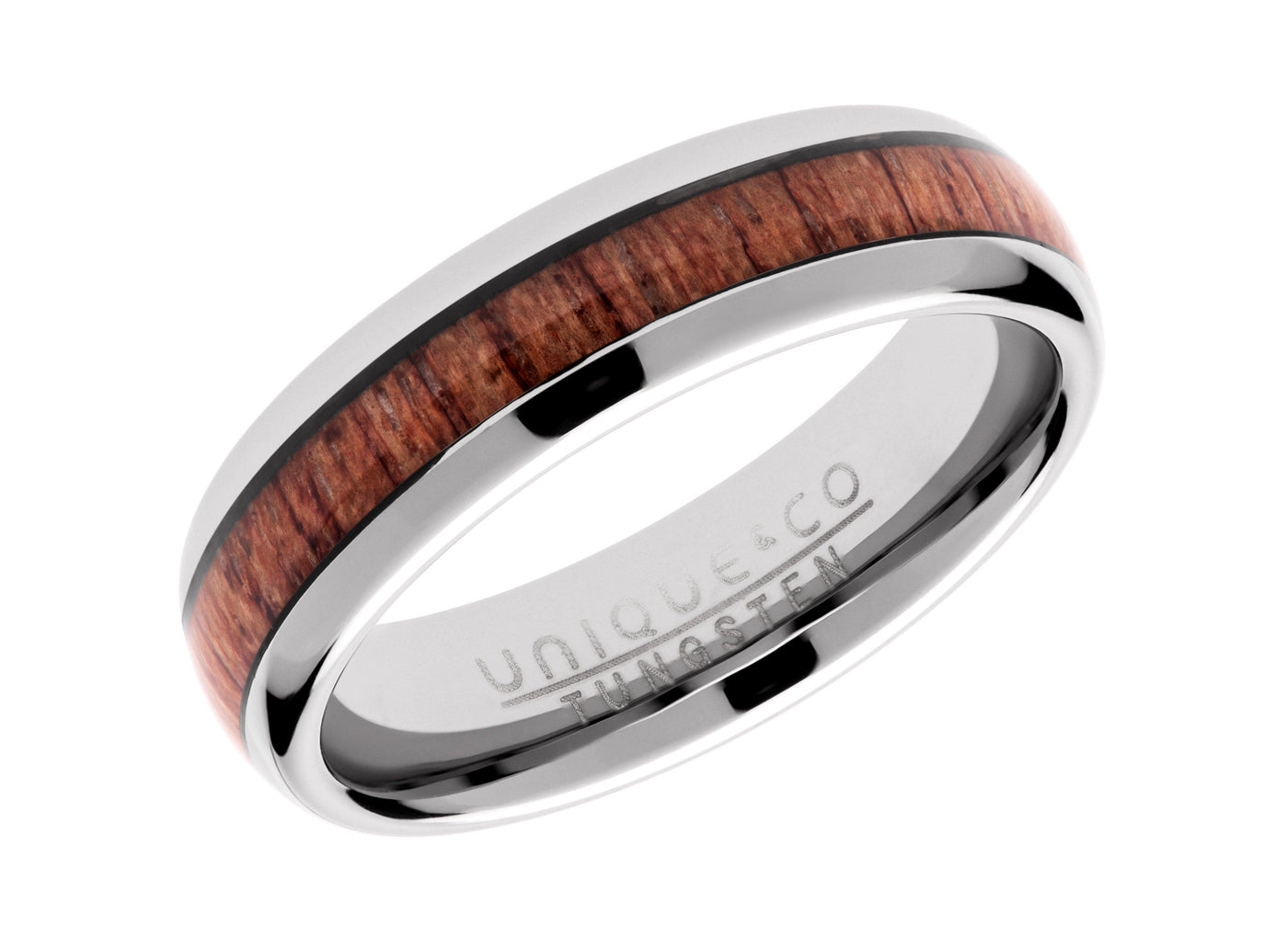 Unique & Co 6mm Tungsten Carbide Ring with Wood Inlay - Rococo Jewellery