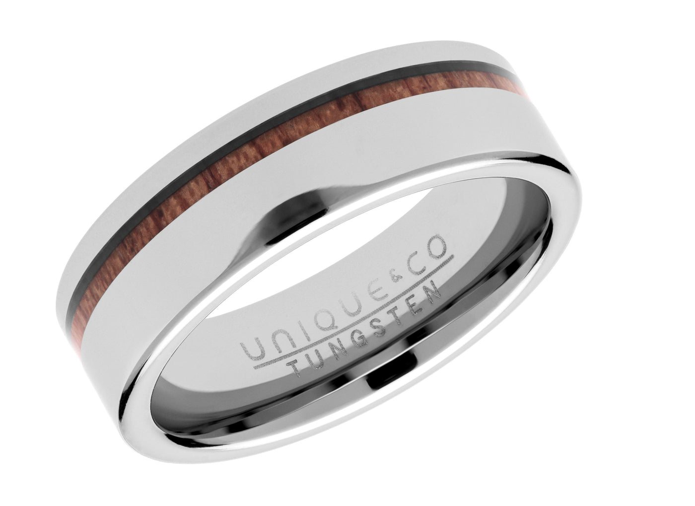 Unique & Co 7mm Tungsten Carbide Ring with Wood Inlay - Rococo Jewellery