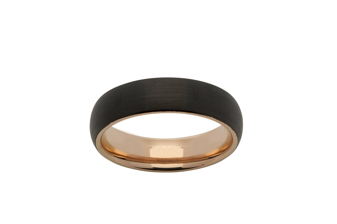 Unique & Co 6mm Tungsten Ring with Rose Gold Black IP - Rococo Jewellery