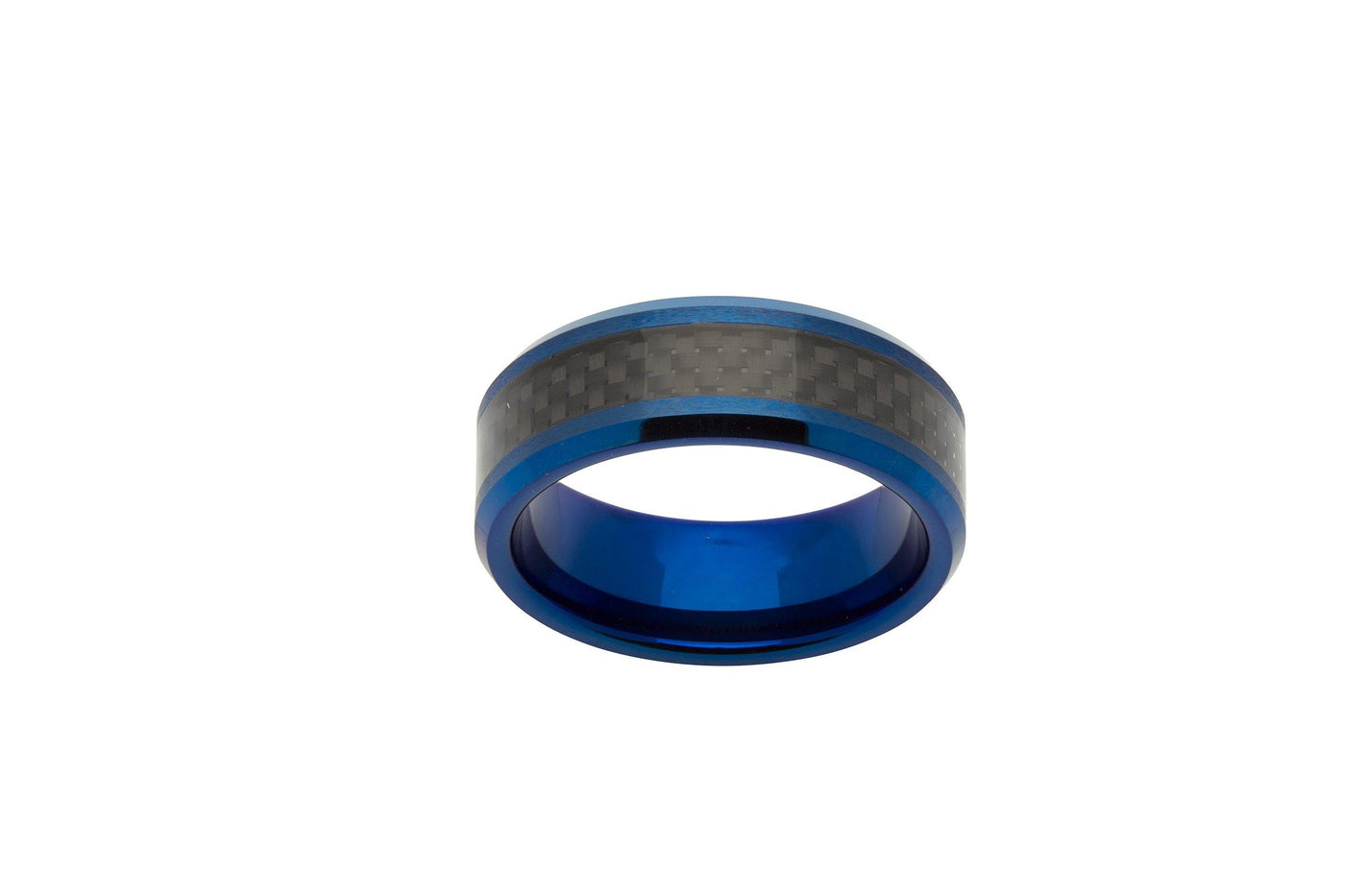 Unique & Co Tungsten Ring with Black Carbon Fibre and Blue IP - Rococo Jewellery